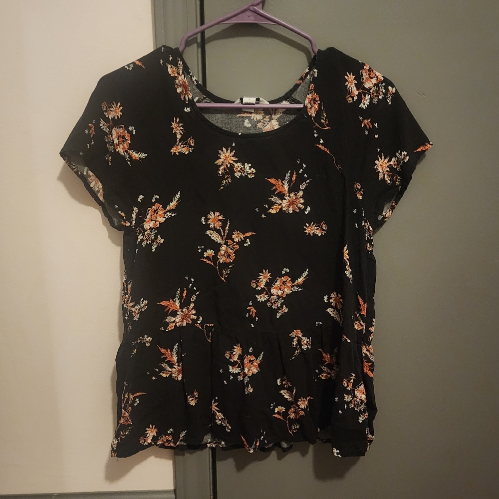 Floral Black Women's Top Small